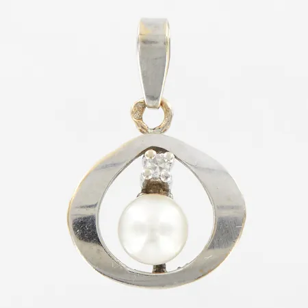 Hänge med diamant och odlad pärla Ø5mm, 13x18mm, vitguld 18K Vikt: 1,7 g