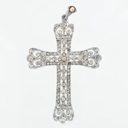 Hänge kors med vita stenar, 78x48mm, silver 830/1000 Vikt: 14,9 g