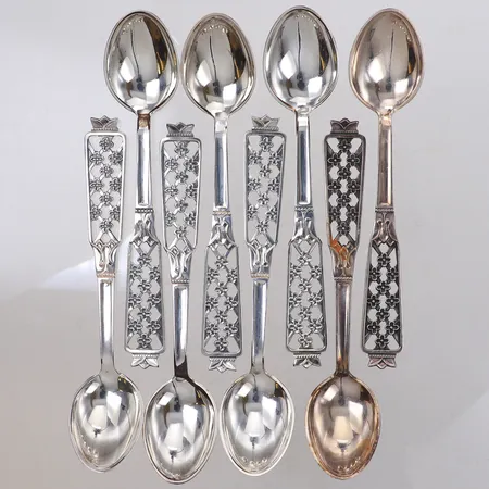 Åtta skedar, längd 12cm, CESONS, år 1963 Göteborg, 830/1000 silver