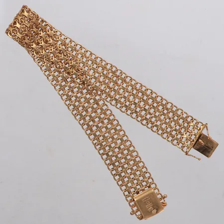 Armband X-länk, längd ca 22cm, bredd 16,1mm, Stockholms Ädelsmide Ab, år 1966, smärre bucklor på lås, 18K Vikt: 29,7 g