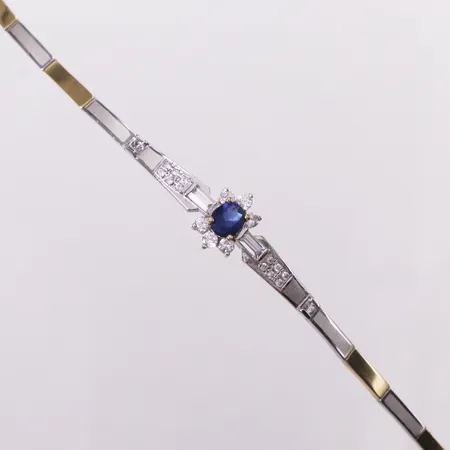 Armband vita stenar & blå sten, 19cm, bredd 3-12mm, halvstelt, tvåfärgad, 18K  Vikt: 12 g