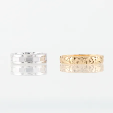 Ringar 2 st med gravyrer 18k. Vikt: 9,2 g