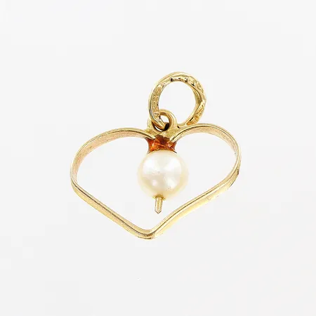 Hänge hjärta odlad pärla, skevt, limmad pärla, 18K Vikt: 0,4 g