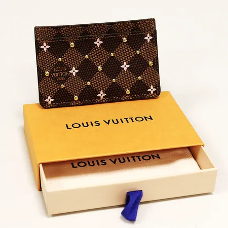 Korthållare Louis Vuitton, damier ebene/flower, 11x7cm, viss doft, dustbag, box.