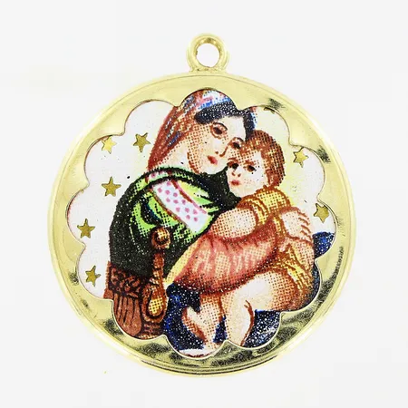 Hänge, porslinplatta, Ø20mm, ögla saknas, ram i 14K. Bruttovikt: 3,1gram.  Vikt: 3,1 g