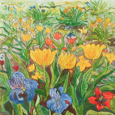 Anna Hedstrand "Blommor" emalj,bildmått 20x20 cm,rammått 33x33 cm. Skickas med postpaket.