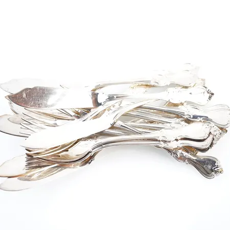 Bestick, Olga, fiskbestick, 9st, 22cm resp 19cm, silver Vikt: 961 g