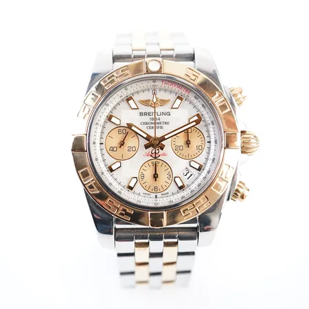 Herrur Breitling Chronomat 41, automatisk, pärlemourtavla, stål/guld, ref: CB0140 Serie nr: 3164026, box & cert,