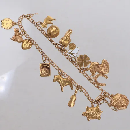 Armband Bismarck med 15st berlocker, 19cm, 18K Vikt: 13,9 g