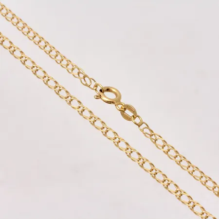 Kedja i 18K guld, 41cm, gles dubbel pansar, bredd 2,9mm, tillverkad av Guldfynd, vikt 4,06g.