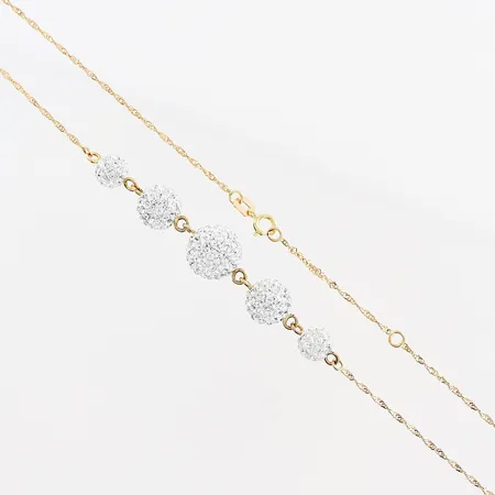 Collier, Singapore, vita stenar, 41,5-44,5cm, bredd 1mm, kulor Ø6-10mm, 18K. Bruttovikt: 4,2gram.  Vikt: 4,2 g Skickas med postpaket.