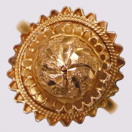 Ring mönstrad, stl 16, bredd 4,9-18mm, reglerbar skena, bucklig, 21K  Vikt: 3,9 g