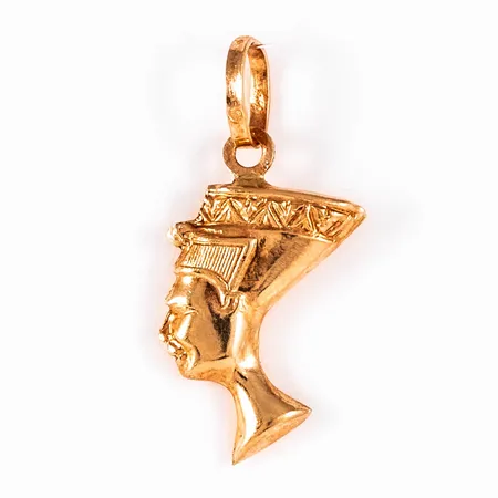 Hänge Nefertiti i 18K guld. Det är 25,7 mm långt inkl. ögla och väger 1,0g. 