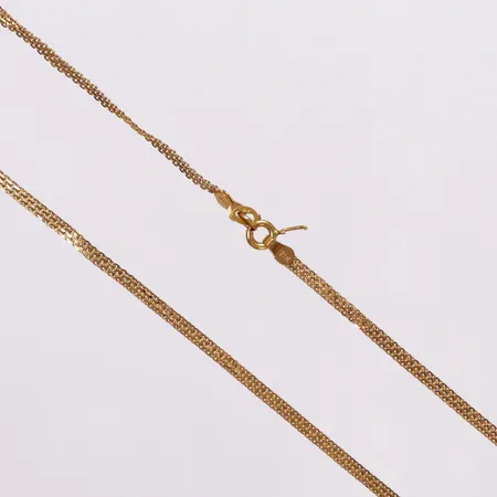 Kedja X-länk, 38,5cm, defekt vid lås, buckliga länkar, 21K  Vikt: 3,9 g