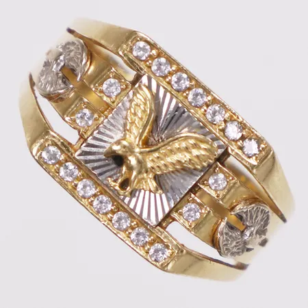 Klackring örn vita stenar, stl 22, bredd 5-13,7mm, 18K  Vikt: 9,9 g