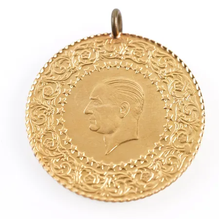 Hänge/mynt, Ø ca 30mm, 21k, ögla ej guld Vikt: 7 g