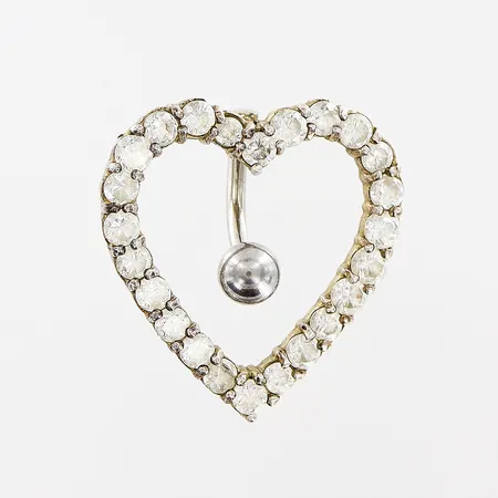 Piercingsmycke 27x25mm vita stenar, hjärtform, otydlig stämpel, silver  Vikt: 4,2 g