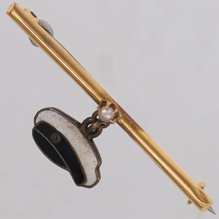 Brosch liten pärla 18K, nål oädel, hänge studentmössa i silver, bruttovikt 2,1g Vikt: 0 g