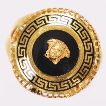 Ring Medusa, svart dekor, stl 18¼, bredd 3-19mm, OBS! ej märkesdesign, 21K  Vikt: 5,3 g