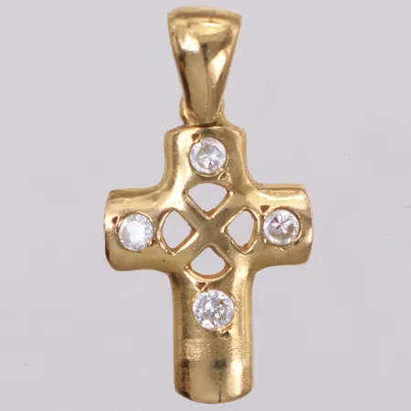Hänge Kors med vita stenar, 25x15mm, 18K Vikt: 2,2 g