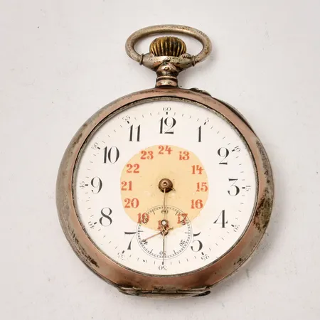 Fickur Ancre bigne Droite, spiral breguett, 23 rubis, chaton, Ø53mm, silver 800/1000, defekt, saknar visare och glas, går ej, bruttovikt 80g.