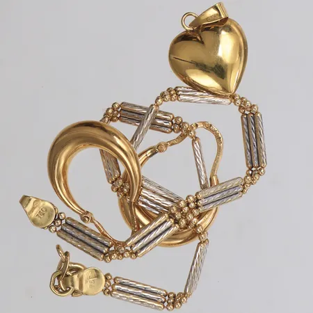 Hänge hjärta, ett par örhängen, Armband, skador, av, bucklor, 18K Vikt: 6,4 g