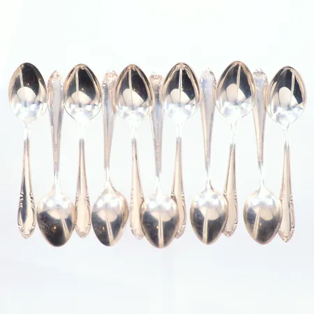 11 Kaffeskedar modell Slottsbarock längd 11,2cm, bredd 25,2mm, silver 800/1000 Vikt: 163,9 g