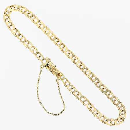 Armband, Bismarck, ca 18,5cm, bredd 4mm, säkerhetskedja, slitage, 18K.  Vikt: 4,8 g