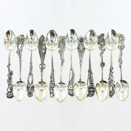 Kaffeskedar 12st Svenska Floran, 101mm, GEWE, silver 830/1000 Vikt: 108,2 g