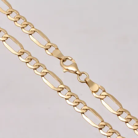 Kedja i 18K guld, 50cm, Figaro, ihåligt, bredd 4,5mm, vikt 7,11g.