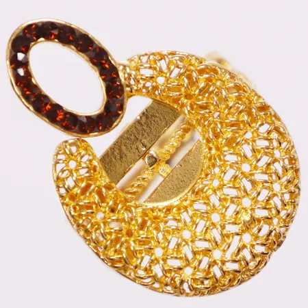 Ring genombrutet mönster, bruna stenar, stl 16¼, bredd 2-27mm, bucklig, 21K  Vikt: 5,6 g