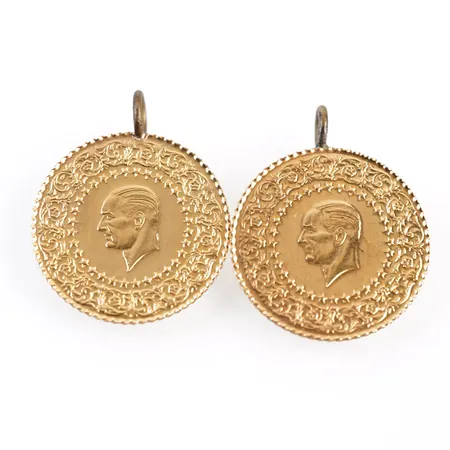 Hängen/mynt, 2 st Ø 18mm, 21k, öglorna ej guld Vikt: 2,5 g