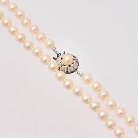 Pärlcollier med lås i silver, 63cm, bredd 6mm, Sheba snäckpärlor, garantibevis, från 1987, 830/1000. Vikt: 0 g