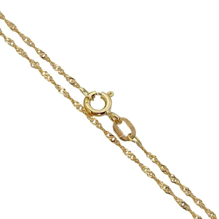 Halskedja Singapore, 9K guld - 375/1000, Guldfynd (GHA), längd 37,5 cm, bredd 1,1 mm, fint skick Vikt: 0,9 g