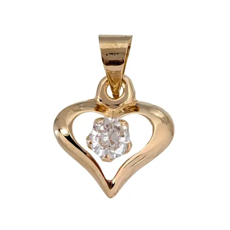 Hänge Hjärta, 18K guld, vit sten, Guldfynd (GHA), längd inkl. ögla 12 mm, bredd 9 mm, fint skick, sten utan anmärkning  Vikt: 0,2 g