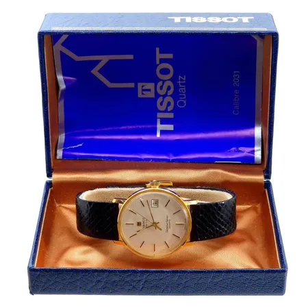 Herrur Tissot Seastar Seven, 18K guld, quartz - behov av nytt batteri, kaliber 2031 gravyr, originalbox, original skinnband och spänne, manual,  Vikt: 0 g