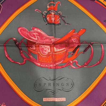 Scarf Hermès, ''Springs'', design Philippe Ledoux, siden, mått 88x88cm, originalkartong