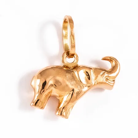 Hänge elefant i 18K guld. Det är 23 mm långt inkl. ögla och väger 2,4g.
