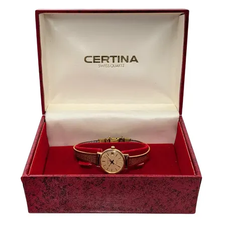  Damur Certina, 14K guld, Ø22 mm, quartz - behov av nytt batteri, gravyr, länk i stål, originalbox Vikt: 0 g