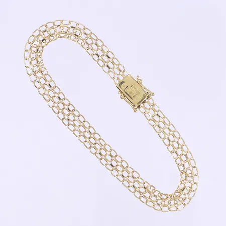 Armband X-länk längd 20cm bredd 7mm kistlås något ojämna öglor 18K Vikt: 7 g