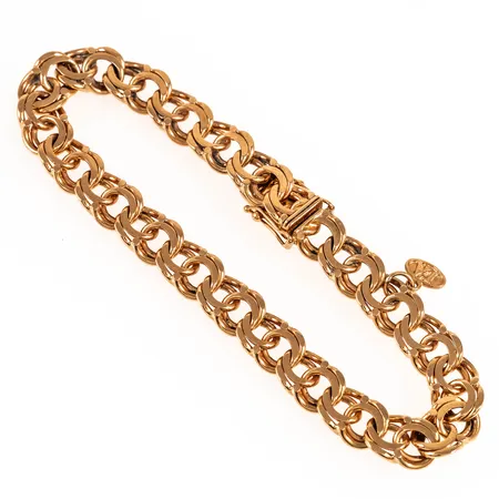 Armband Bismarck i 18K guld. Det är 20 cm långt, 8,5 mm brett och väger 25,9g. Kistlås. Stämplad V11 (2019), JO'ANS (Jo-Ans Guld AB, Köping), 750.