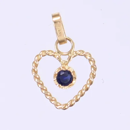 Hänge hjärta med blå sten längd inkl ögla 15mm bredd 10mm 18K Vikt: 0,3 g