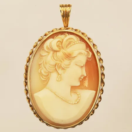 Hänge med Camé, längd ca 50mm, bredd 34mm, 18K Vikt: 11 g