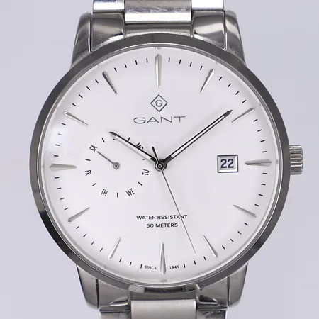 Herrur Gant East Hill, Ø43mm, quartz, dag/datum, stål, G1650, 16000123, stålarmband, extra länkbitar, kvitto från Stjärnurmakarna 2023, smärre bruksslitage, box, fungerande vid katalogisering