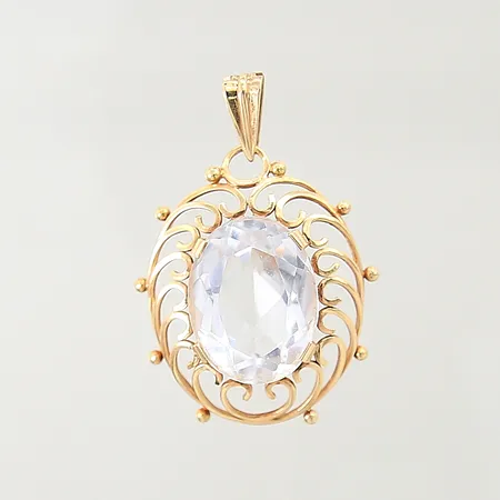 Hänge med vit sten, längd: 33mm, bredd: 3,8-23,9mm, 18K  Vikt: 5,6 g