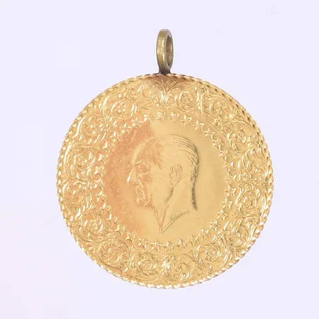 Hänge mynt Ø30mm, ögla ej guld, 21K Bruttovikt: 7,2g Vikt: 7,2 g