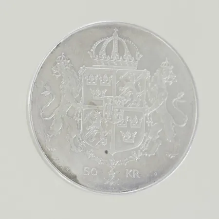 Silvermynt 50kr kungaparet, 925/1000 Vikt: 27,2 g