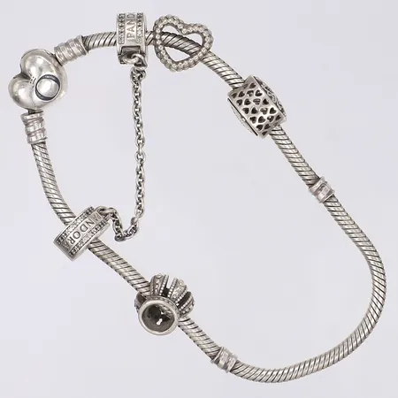 Armband med berlocker Pandora längd 20cm bredd 3-12mm silver 925/1000 Vikt: 29,8 g