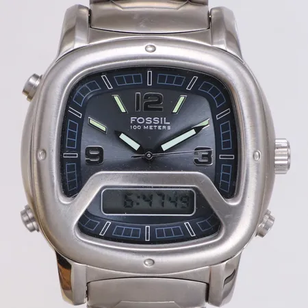 Herrur Fossil, Ø45mm, stål, analog/digital, referensnummer BQ-9233, serienummer 250510, stålarmband, bruksslitage, inga övriga tillbehör