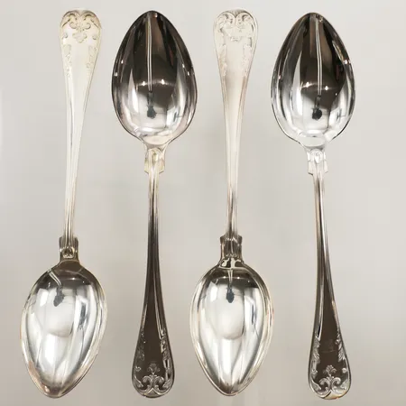 Fyra matskedar, modell gammal Fransk, längd 18cm, GAB, 830/1000 silver Vikt: 212,3 g